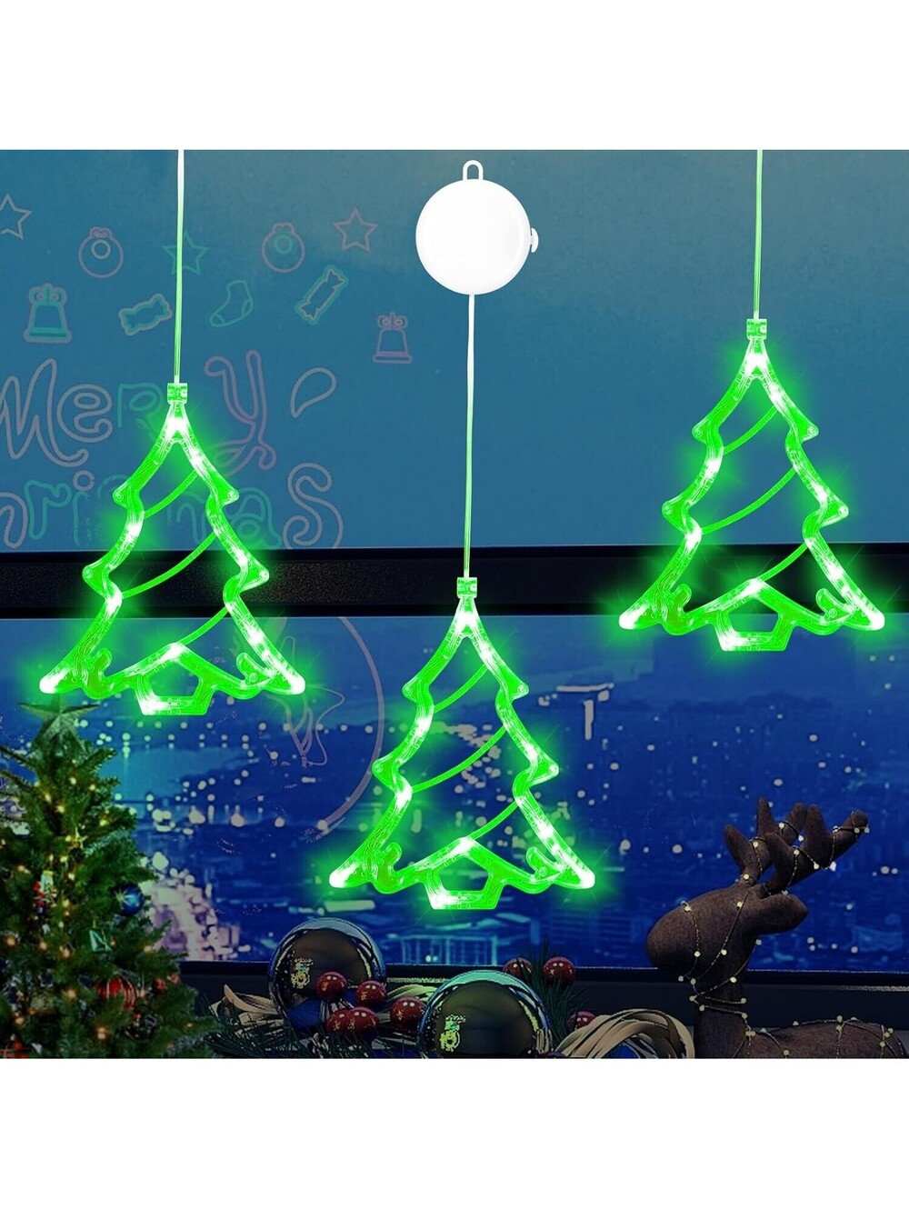 Christmas Decorations Tree Shaped Window LED Lights Battery Powered Gift 3Pcs
